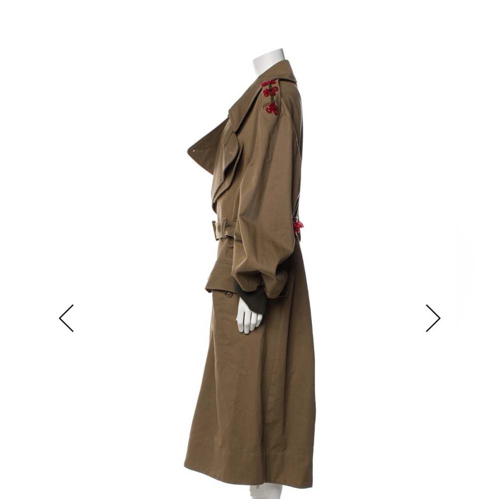 Simone Rocha Spring 23 Beaded Double Buckle Belted Trench Coat in Khahki/ Poppy - Picture 2 of 6